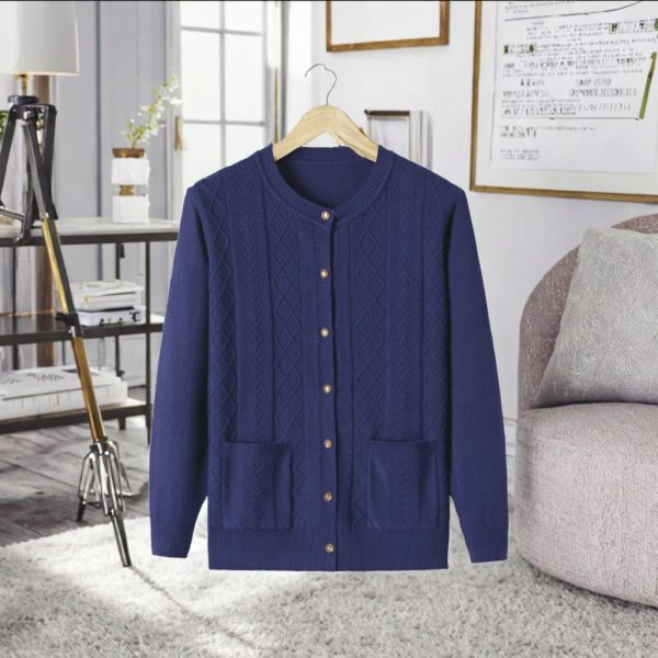 Women's Long Sleeved Cardigan Top Sweater Knitting Tie Pocket Top Button Decoration for Autumn Winter Summer - 图片 2