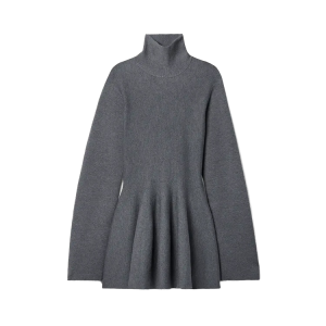 Custom Autumn Winter Grey Turtleneck Wool Knit Sweater Mini Dress for Women Long Sleeve Casual Vintage Style Natural for Spring