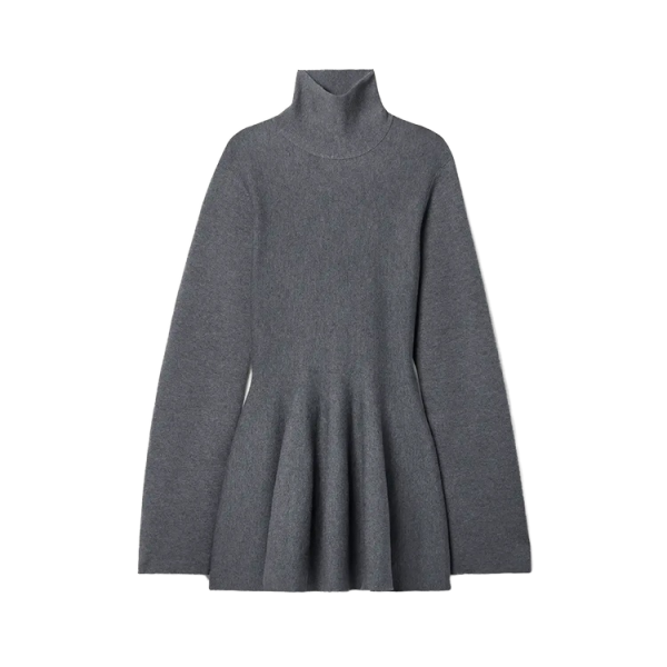 Custom Autumn Winter Grey Turtleneck Wool Knit Sweater Mini Dress for Women Long Sleeve Casual Vintage Style Natural for Spring