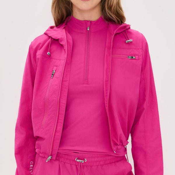 Fuchsia Tracksuit with a Hooded Short Windbreaker Jacket Bright Colored with a Drawstring Hem and Cargo Pocket Design - 图片 2