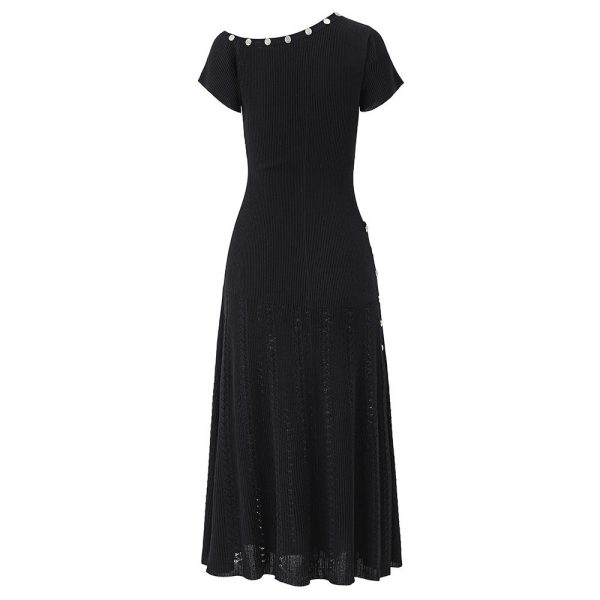 Spring New Women'S Bodycon Dress Asymmetrical Shoulder Buckle for Slimming and Slimming Goddess Style Knitted Long Dresses - 图片 3