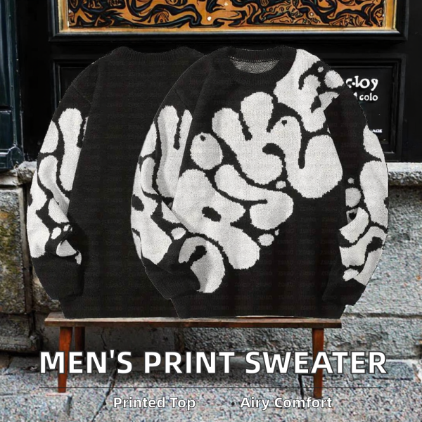 Customized Men's Long Sleeve Gradient Color Sweater with Regular Letter Pattern Print Loose Fit Knit Top Street Style for Winter - 图片 3