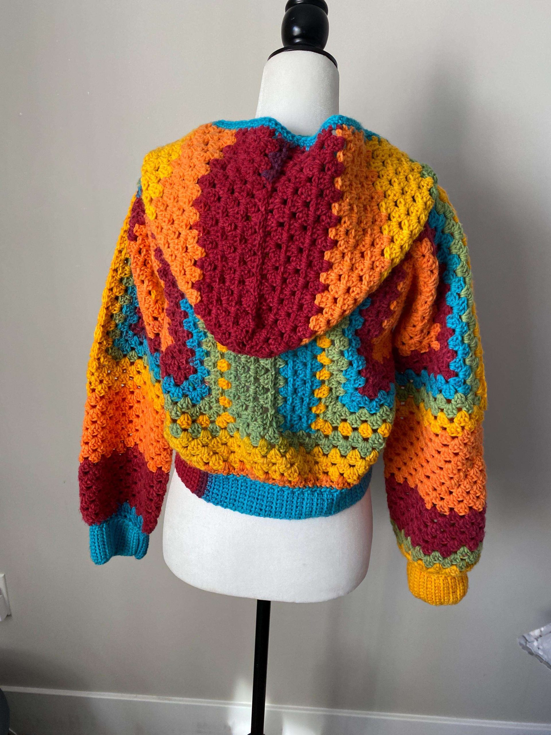 Bohemian Patchwork Crocheted Hooded Cardigan Retro Rainbow Crocheted Short Hooded Coat Handmade Colorful Crocheted Knitted - 图片 4