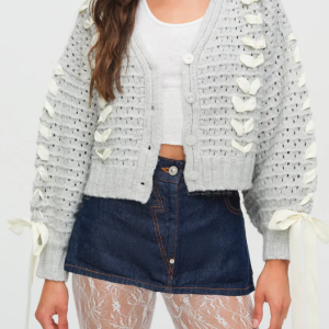 Sweet Petal - Decorated Hollow - Out Knitted Cardigan Romantic Streamer - Petal Knitted Short Coat Exquisite Petal Cardigan