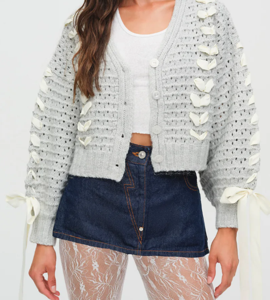 Sweet Petal - Decorated Hollow - Out Knitted Cardigan Romantic Streamer - Petal Knitted Short Coat Exquisite Petal Cardigan