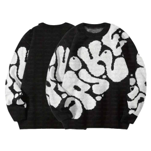 Customized Men's Long Sleeve Gradient Color Sweater with Regular Letter Pattern Print Loose Fit Knit Top Street Style for Winter