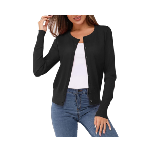 Women's Casual Lightweight 100% Cotton Crewneck Cardigan Sweater Long Winter Plus Size Button Decor Front Logo Knitted Weaving