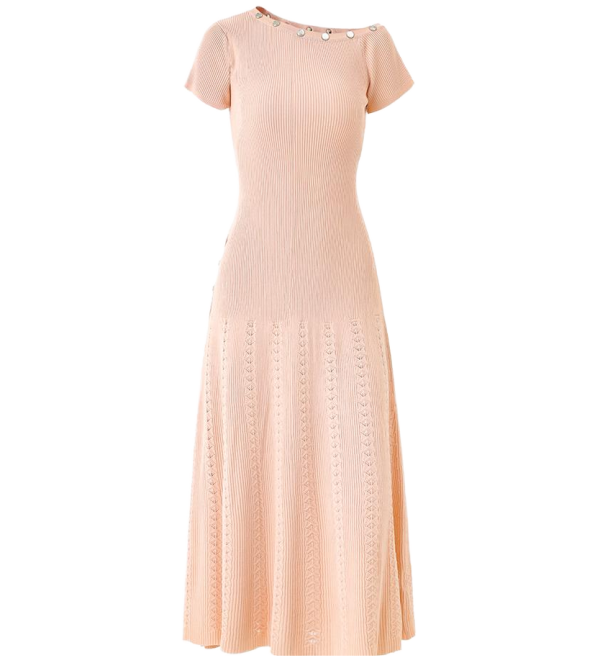 Spring New Women'S Bodycon Dress Asymmetrical Shoulder Buckle for Slimming and Slimming Goddess Style Knitted Long Dresses
