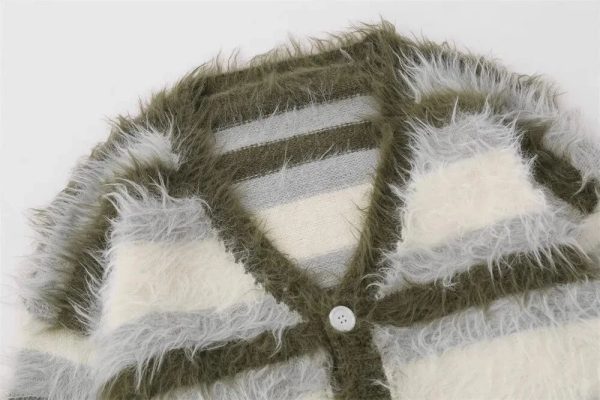 OEM Supplier High Quality Striped Casual Men's Brush Cardigan Sweater Loose Fit Striped Knit Cardigan - 图片 3