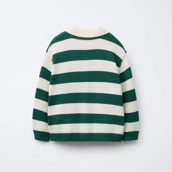 Custom Retro Striped Knit Top Sweatshirt Manufacturer OEM Heavyweight Cotton Preppy Style Long Sleeve Knitwear - 图片 2