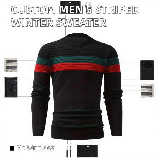 Customized O-Neck Striped Knitted Pullover Sweater for Men Winter Fashion Anti-Shrink Anti-Wrinkle Long-Sleeved Pullover - 图片 2
