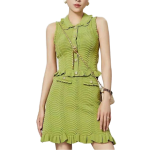 2025 Summer New Fashion Elegant Solid Pattern Sleeveless Short Knit T-shirt Top Skinny Skirt Suit High Quality Casual