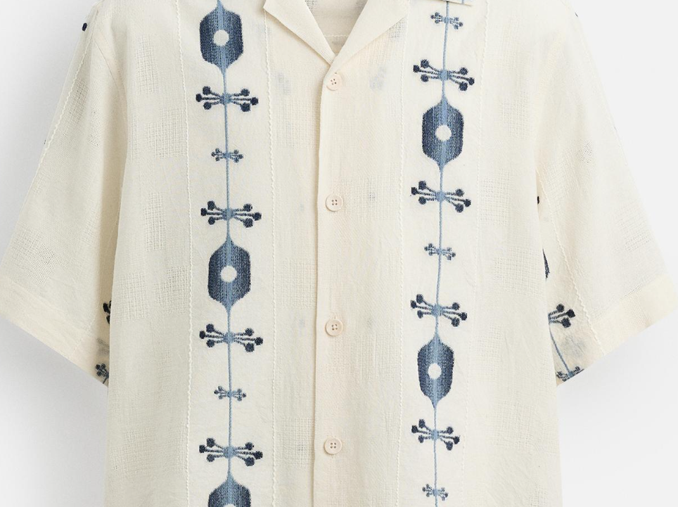 Retro Ethnic Embroidered Short - Sleeve Shirt Artistic Jacquard Cuban Collar Casual Vacation - Style Patterned - 图片 3