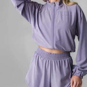 Women's Lightweight Breathable Sport Windbreaker Jacket Ladies Casual Athletic Running Cropped Zip-up Jacket Outerwear