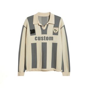 Custom Knit Soccer Jersey Long Sleeve Polo OEM Blokecore Streetwear Striped Football Shirt with Custom Patch Number for Brands
