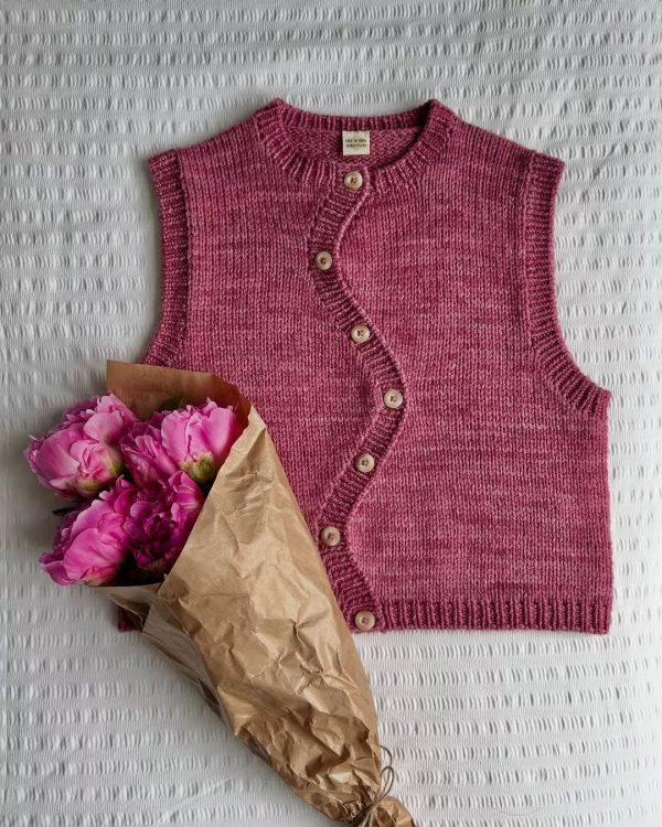 Wholesale French Retro Style Curved Placket Knit Vest Casual Versatile Buttoned Crewneck Solid Color Versatile Women's Knit - 图片 4