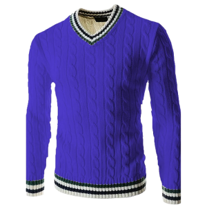 Customized Men's Long Sleeved V-Neck Cable Pullover Sweater Autumn Winter Plus Size Knitted Top with Print Decoration