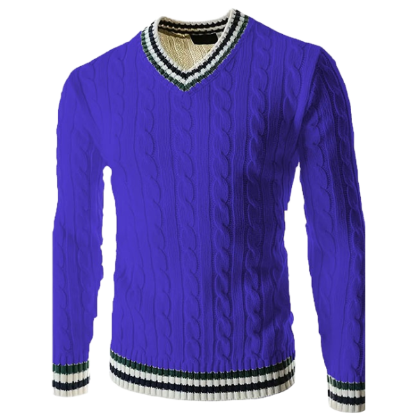Customized Men's Long Sleeved V-Neck Cable Pullover Sweater Autumn Winter Plus Size Knitted Top with Print Decoration