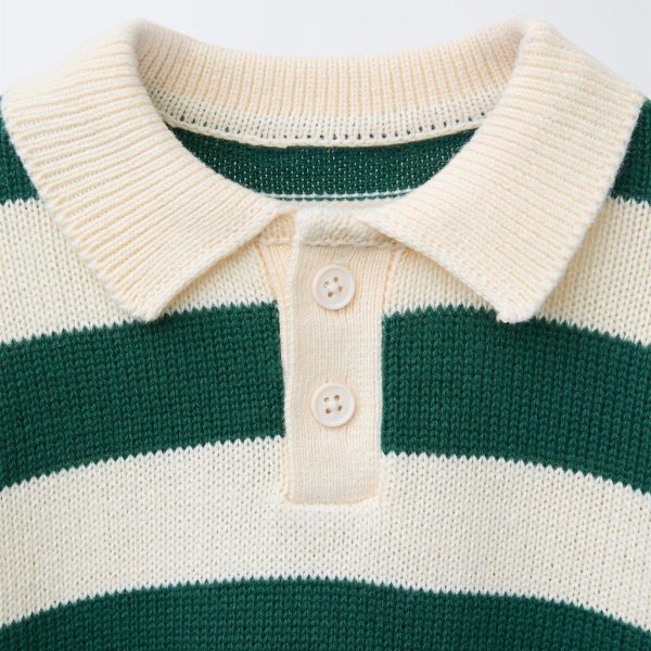 Custom Retro Striped Knit Top Sweatshirt Manufacturer OEM Heavyweight Cotton Preppy Style Long Sleeve Knitwear - 图片 3