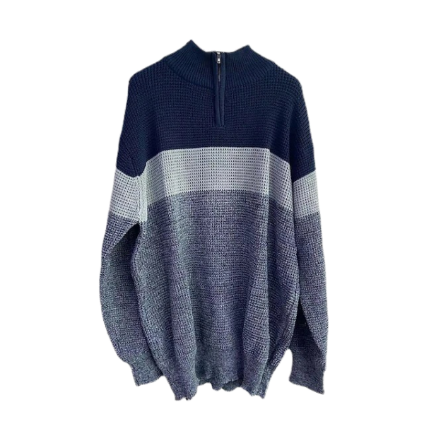 European American Fashion Men's Half-Zipper Pullover Sweater Casual Winter Knitted Top Color Matching Clothing Zipper Closure - 图片 4