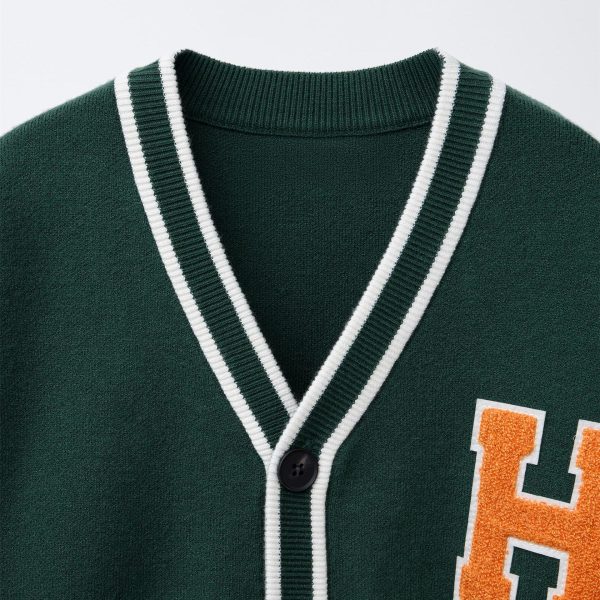 Custom 12 Gauge Varsity Cardigan Factory OEM Chenille Patch Cotton Blend Letterman Sweater - 图片 3