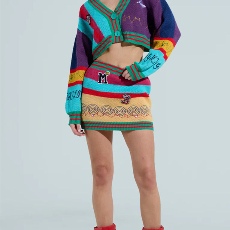 Retro Color - Block Knitted Cardigan Personalized Color Artistic Block - Patterned Embroidery Knitted Full of Fashion - 图片 2