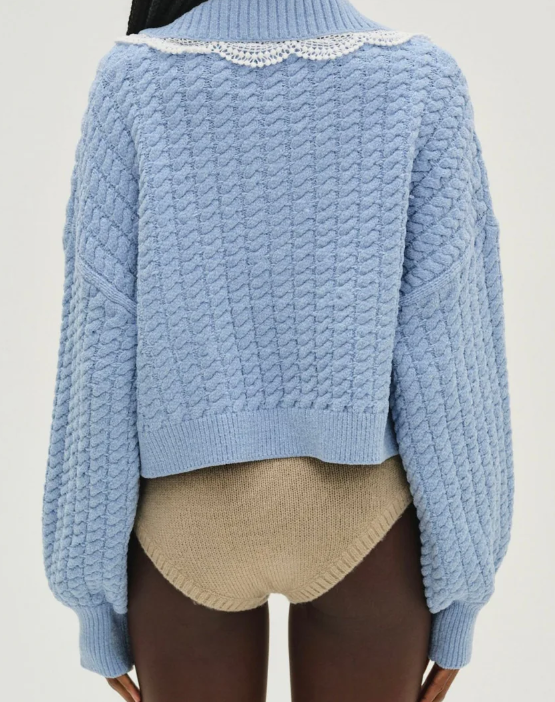 Sweet Lace Peter Pan Collar Knitted Cardigan French Retro Lace - Trimmed Knitted Short Coat Age - Reducing Puff - Sleeve Lace - 图片 4