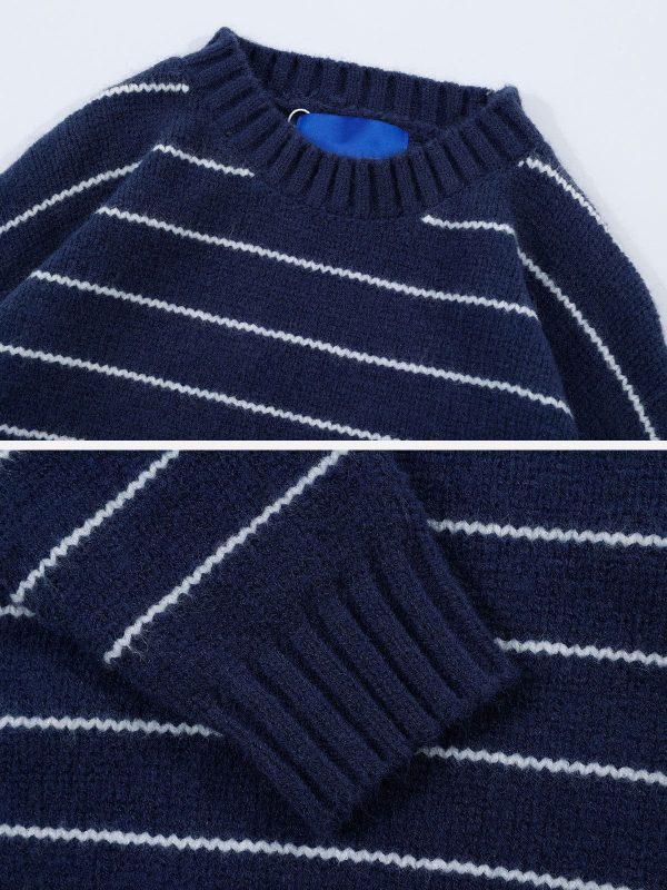 Custom 7 Gauge Pinstripe Women Sweater Factory OEM Jacquard Knit Pullover Manufacturer Wool Blend Knitwear - 图片 4