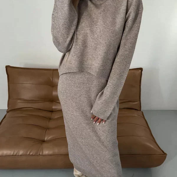 Minimalist Knitted Set (Top + Skirt) High - End Knitted Set Daily Minimalist Knitted Outfit Minimalist High - End Knitted Set - 图片 4