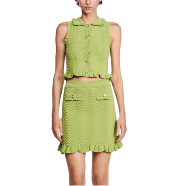 2025 Summer New Fashion Elegant Solid Pattern Sleeveless Short Knit T-shirt Top Skinny Skirt Suit High Quality Casual - 图片 2