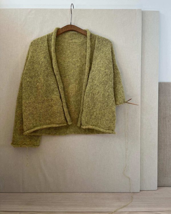 Wholesale Green Gentle Texture Sculptural Silhouette High-end Simplicity Airy Texture Buttonless Cardigan Luminous - 图片 2