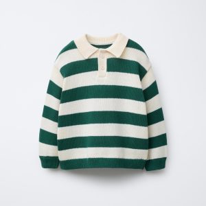 Custom Retro Striped Knit Top Sweatshirt Manufacturer OEM Heavyweight Cotton Preppy Style Long Sleeve Knitwear