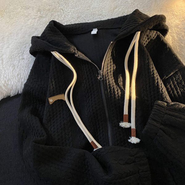 Custom Zip-up Hoodie for Men High Quality Unisex 450 Gsm Terry Waffle Zipper Stonewashed & Embroidered - 图片 4