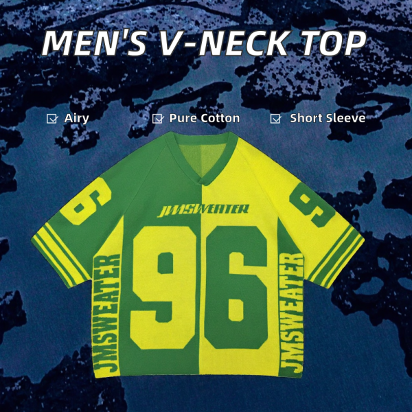 OEM Men's Custom Logo V Neck Short Sleeve 100% Cotton Soccer & American Football Jersey Summer Knitted Top - 图片 3