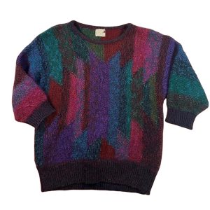Wholesale Retro Multi-Color Blended Sweater - Abstract Pattern Patchwork Casual Knitwear Color Block Geometric Pattern Pullover