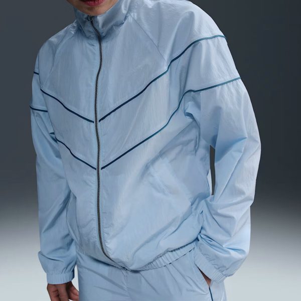 Woven Windbreaker Jacket with V-Shaped Spliced Design in Sky Blue Contrasting Lines and a Stand-Up Collar Design for Women - 图片 2