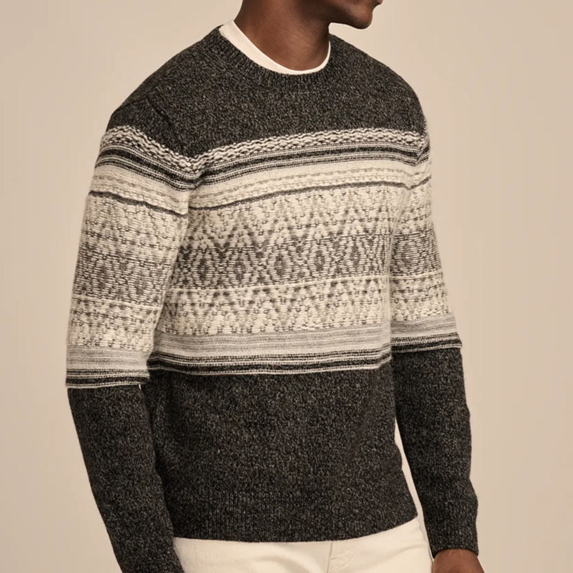 Custom Unisex Wool Blend Crewneck Intarsia Sweater High-Quality Fair Isle Pattern Knitwear Vintage Geometric Pattern Pullover - 图片 3