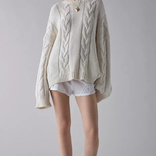 Oem Service Cable-Knit Crew-Neck Loose Knitted Sweater With Soft Texture Suitable Knit Mohair Sweater for Woman - 图片 3