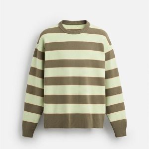 Fashionable Striped Crew - Neck Pullover Knitted Top Color - Block Striped Crew - Neck Sweater for Man Retro - Style Wide