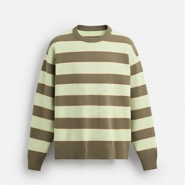 Fashionable Striped Crew - Neck Pullover Knitted Top Color - Block Striped Crew - Neck Sweater for Man Retro - Style Wide