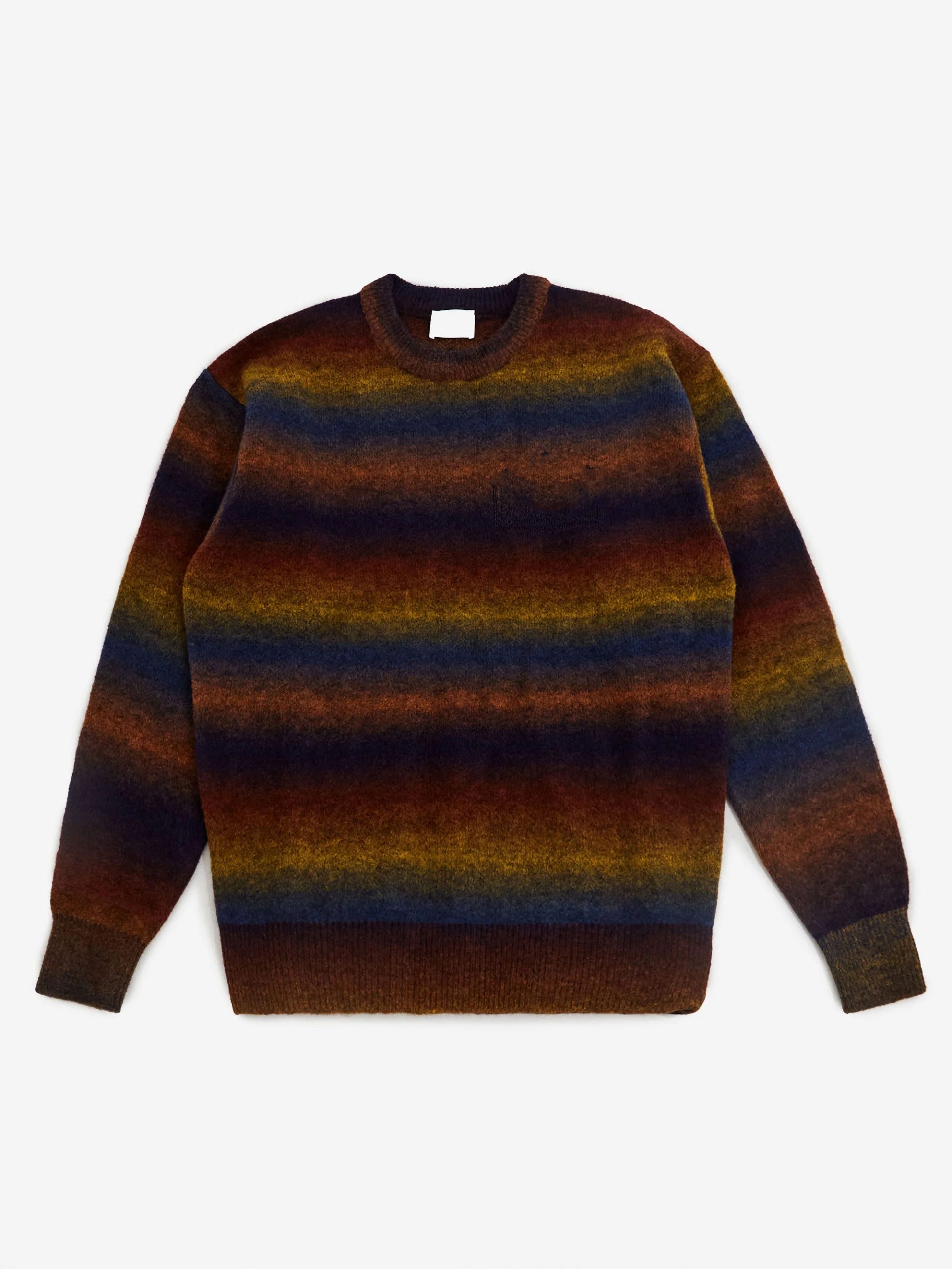 Retro Gradient Striped Crew Neck Knitted Sweater Autumn and Winter Colorful Striped Crew Neck Knitted Top - 图片 2