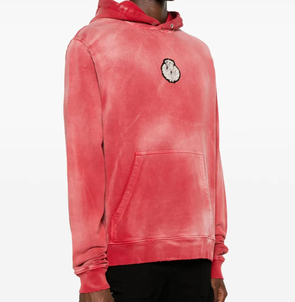 Oem Service College Cotton Hoodie Distressed - Style Red Hoodie Chest Badge Element Comfortable Casual Trendy Style Heavyweight - 图片 3