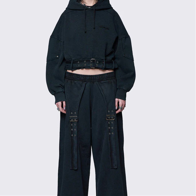 Customize Oversized Minimalist Fashion Contrast Cuff High Neck Pullover Cropped Hoodie Pullover Half Zip High Neck for Woem Knit - 图片 3