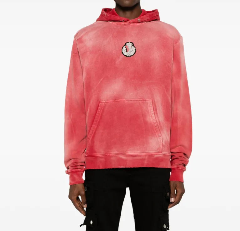 Oem Service College Cotton Hoodie Distressed - Style Red Hoodie Chest Badge Element Comfortable Casual Trendy Style Heavyweight