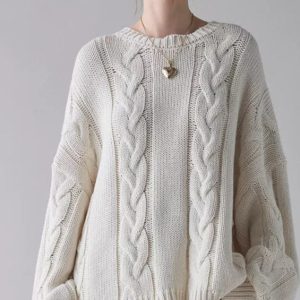 Oem Service Cable-Knit Crew-Neck Loose Knitted Sweater With Soft Texture Suitable Knit Mohair Sweater for Woman