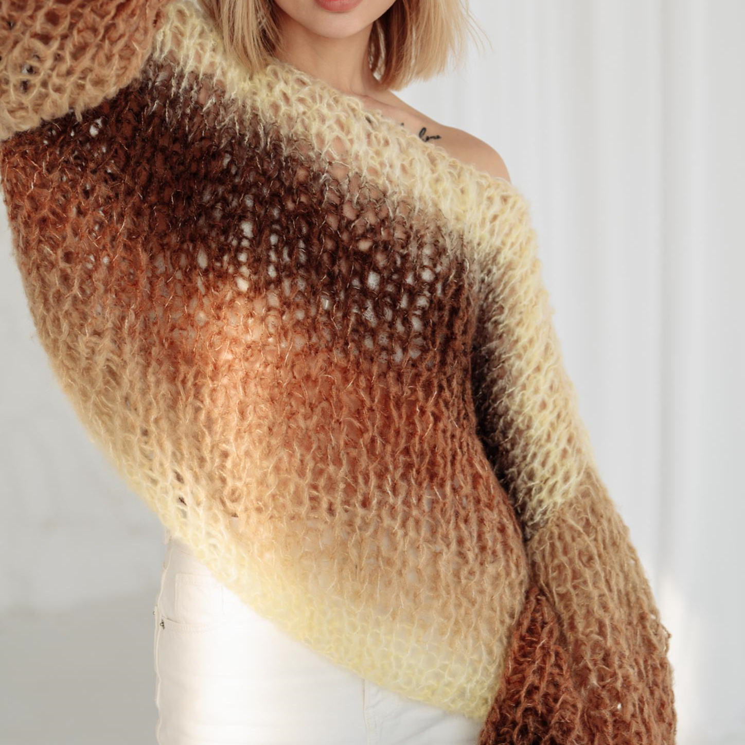 Chic European Style Gradient Mohair Blend Sweater Women's Lazy Casual Loose Pullover Knit Top New Autumn Winter Collection - 图片 2