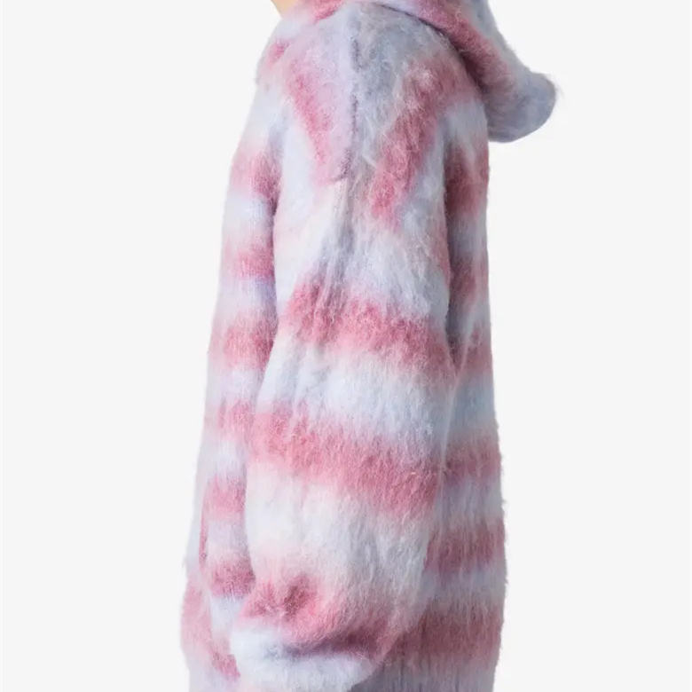 Stripe Knit Hoodie Brushed Fabric Soft and Cozy Fashion Sweater Oversized Fit Streetwear Style Multi-Color Stripe Hoodie - 图片 3