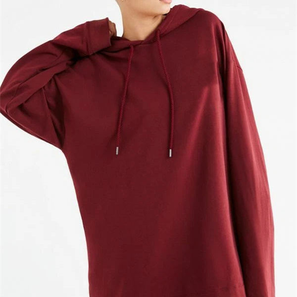 Customize Oversized Rendy Burgundy Loose Oversize Hooded Sweatshirt Long Design Wearable Sweatshirt Hip Covering - 图片 4