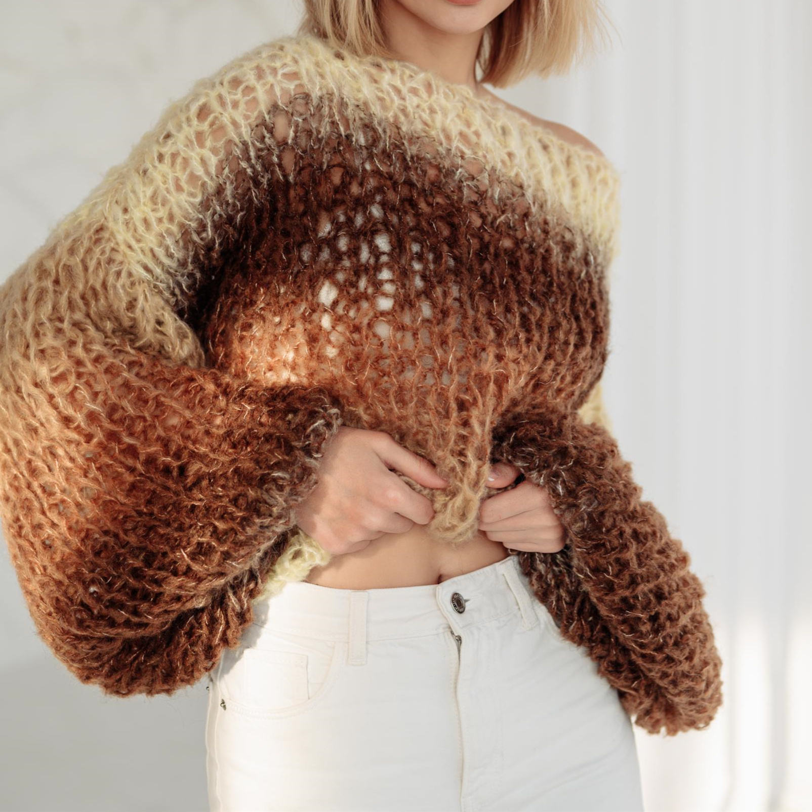 Chic European Style Gradient Mohair Blend Sweater Women's Lazy Casual Loose Pullover Knit Top New Autumn Winter Collection - 图片 3