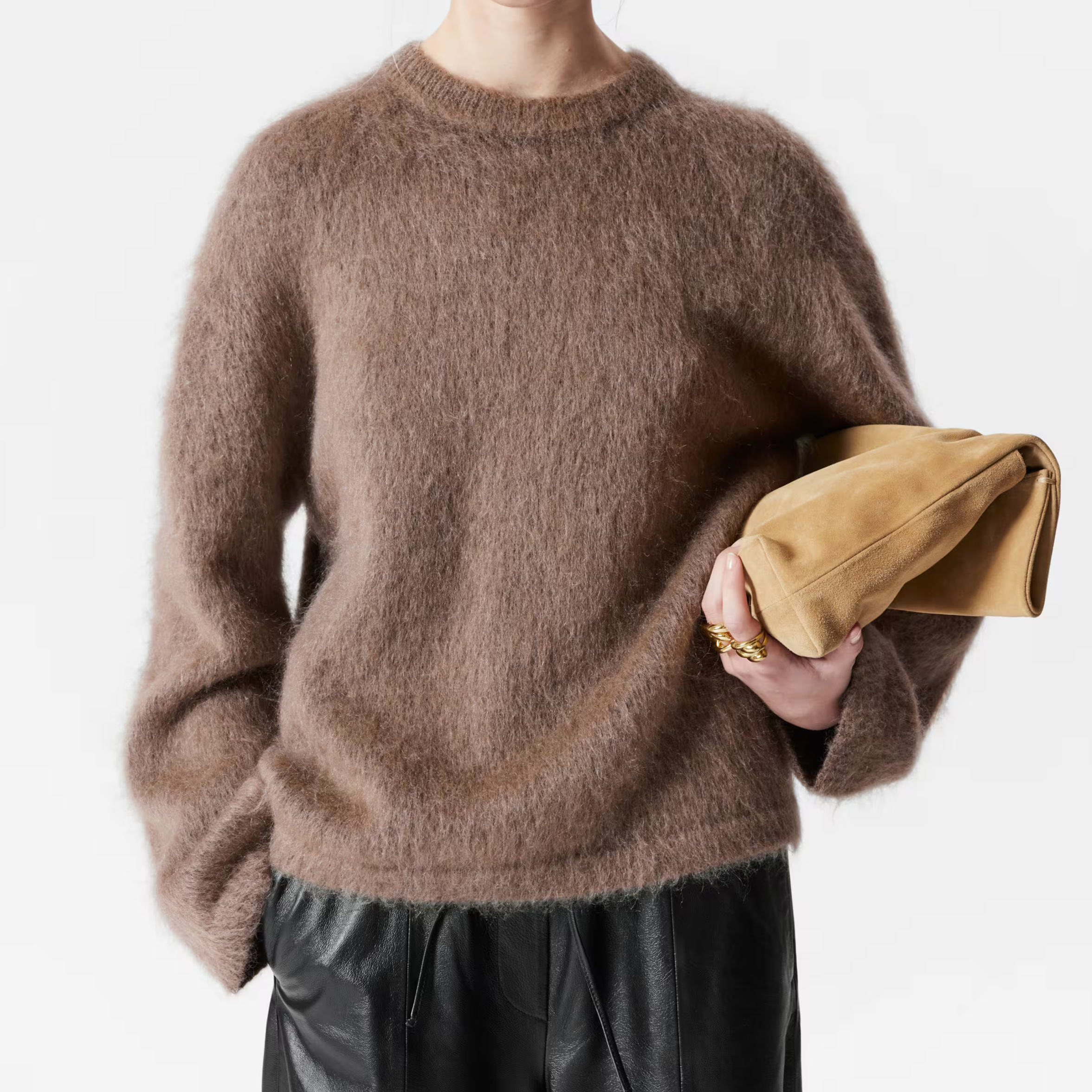 Brown Mohair-Blend Pullover Jumper Autumn-Winter Warm Crewneck Jumper Camel Mohair Sweater Mohair Sweater for Man Crew Neck